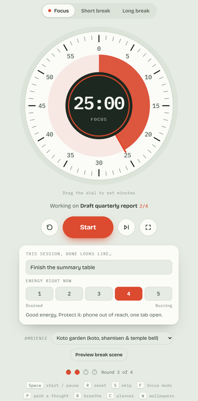 The dial, controls and session track